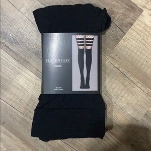 Black Tights with Fishnet and Black Stripes